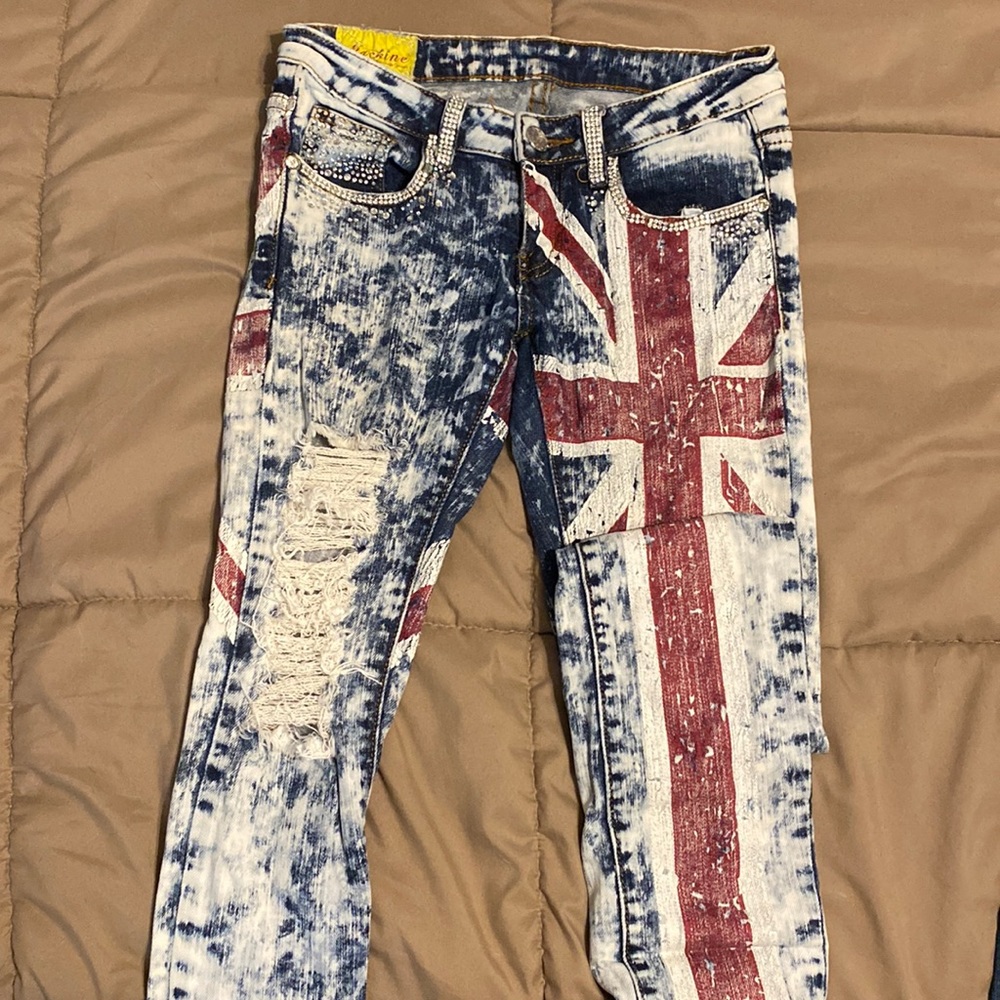 Machine British flag jeans distressed